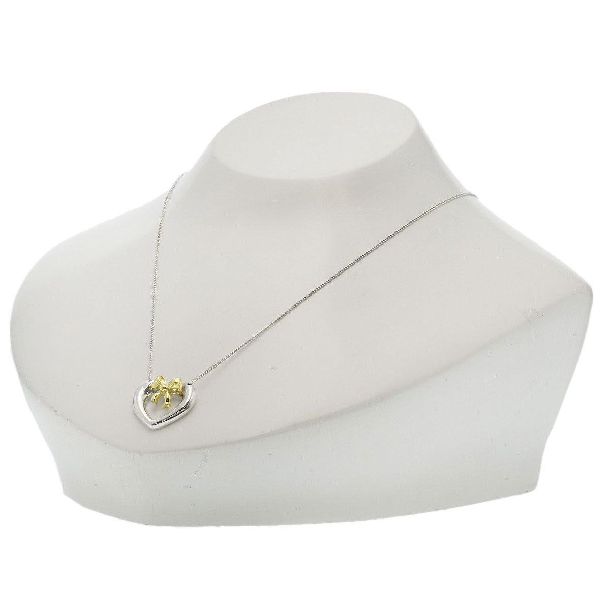 Tiffany & Co Heart Ribbon Necklace Silver 18k Yellow Gold — view 4