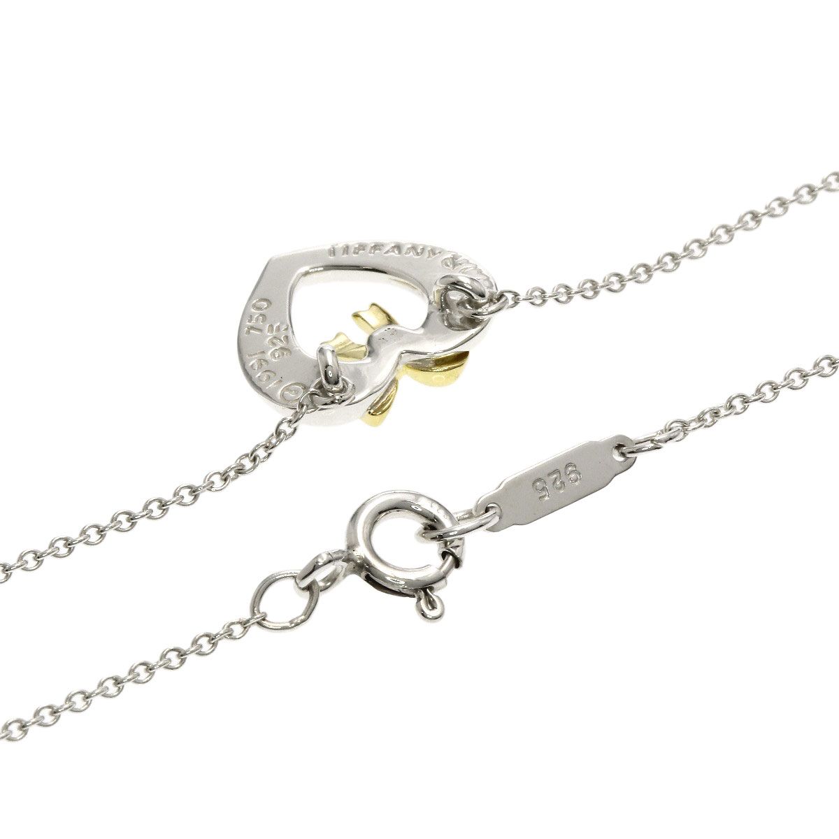 Tiffany & Co Heart Ribbon Necklace Silver 18k Yellow Gold — view 2