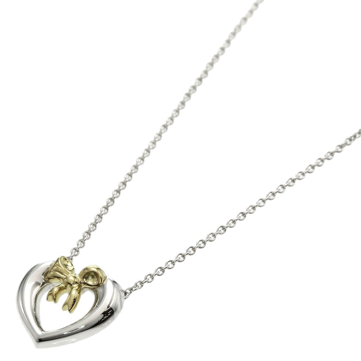 Tiffany & Co Heart Ribbon Necklace Silver 18k Yellow Gold