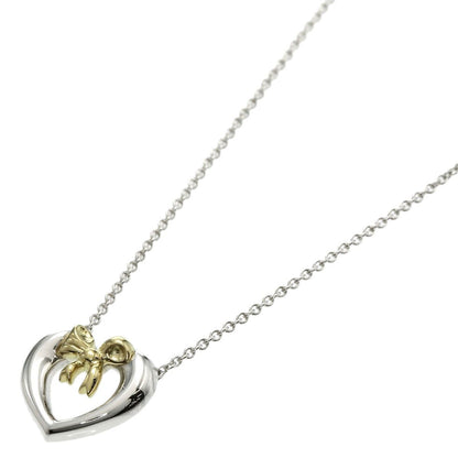 Tiffany & Co Heart Ribbon Necklace Silver 18k Yellow Gold