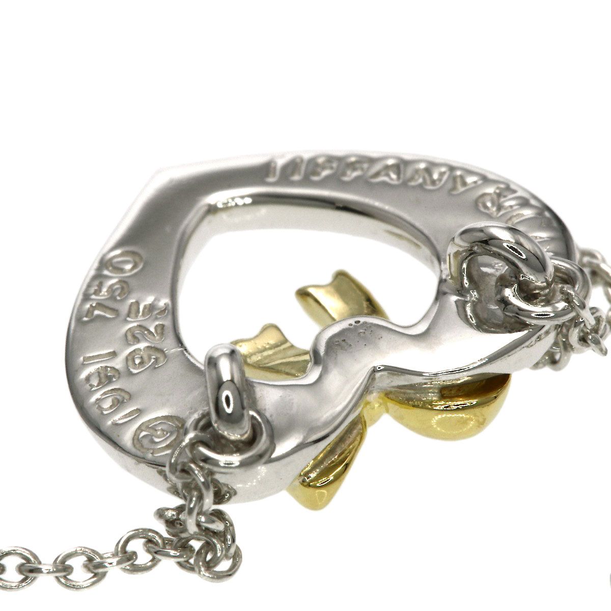Tiffany & Co Heart Ribbon Necklace Silver 18k Yellow Gold — view 6