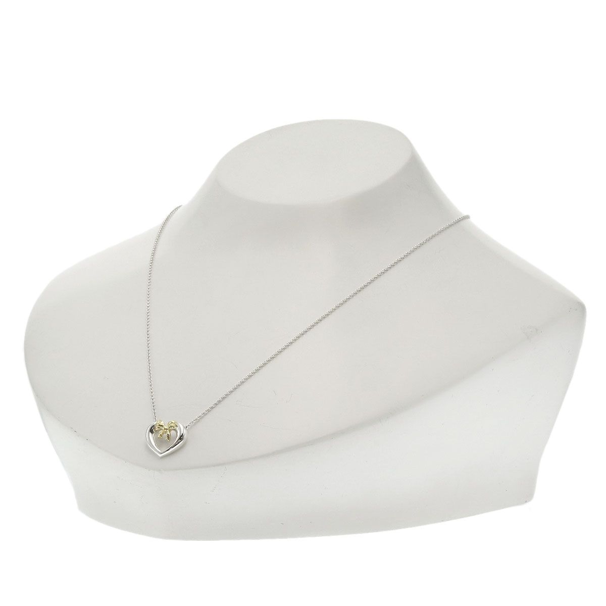 Tiffany & Co Heart Ribbon Necklace Silver 18k Yellow Gold — view 4