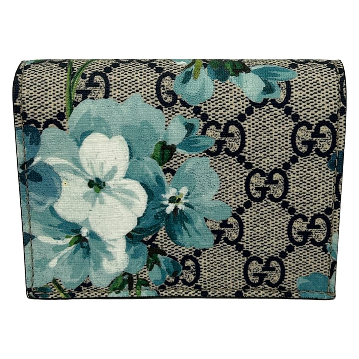 Gucci Bifold Wallet GG Blooms Plus Supreme Light Gray Dark Navy Multi