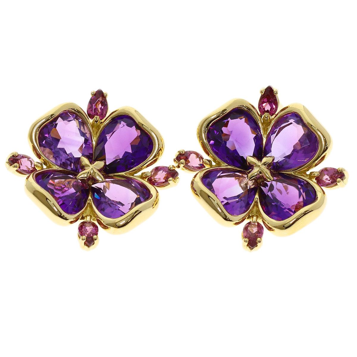 Chanel Amethyst Garnet Earrings 18K Yellow Gold — view 4