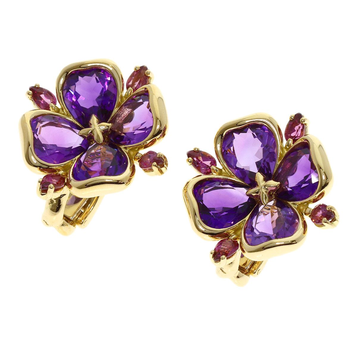 Chanel Amethyst Garnet Earrings 18K Yellow Gold
