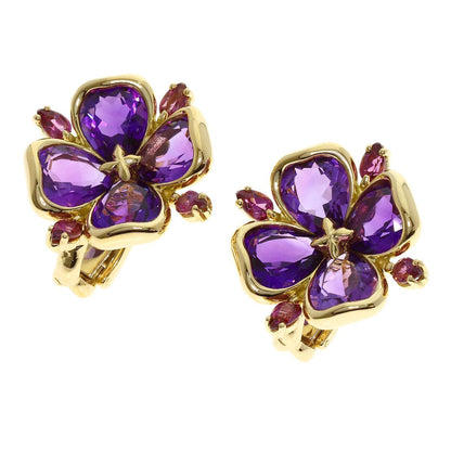Chanel Amethyst Garnet Earrings 18K Yellow Gold