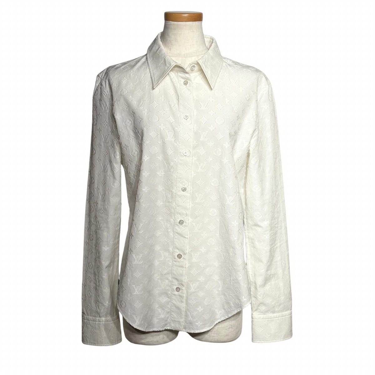 Louis Vuitton Monogram Jacquard Long Sleeve Shirt White Cotton 40
