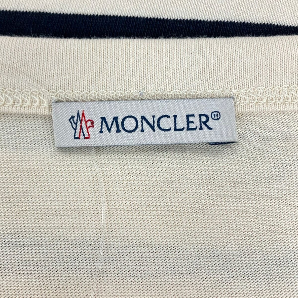 Moncler Short Sleeve T-Shirt Maglia Beige Black Multi Crew Neck Border — view 3