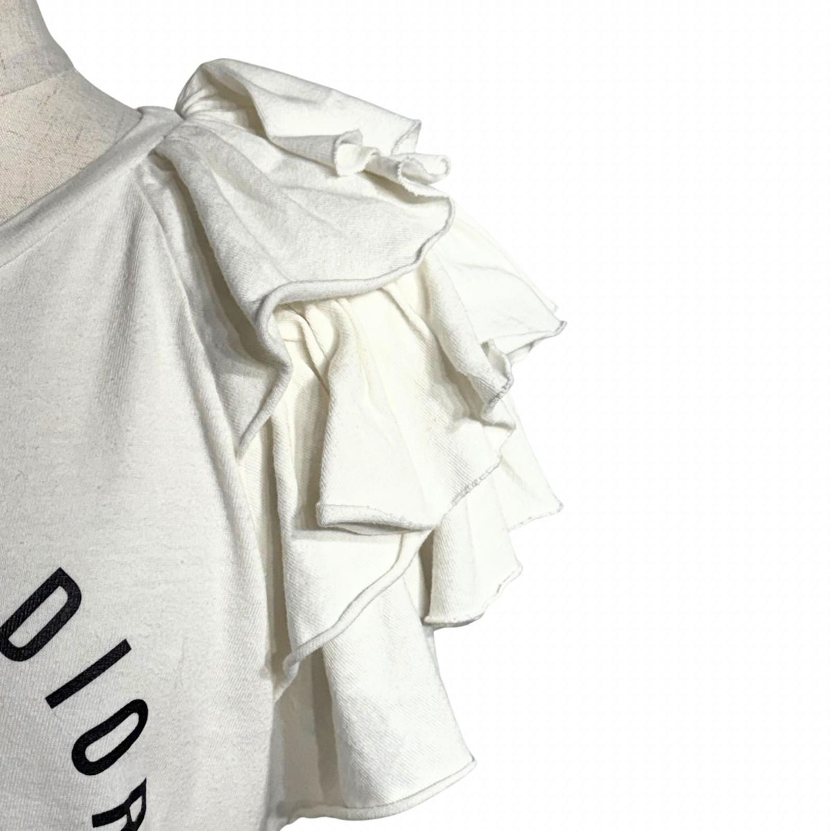 Dior Front Logo Ruffle Short Sleeve T-Shirt White Cotton L — view 4