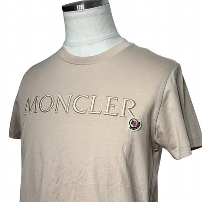 Moncler Logo Embroidery Short Sleeve T-Shirt Pink Beige Cotton S — view 4