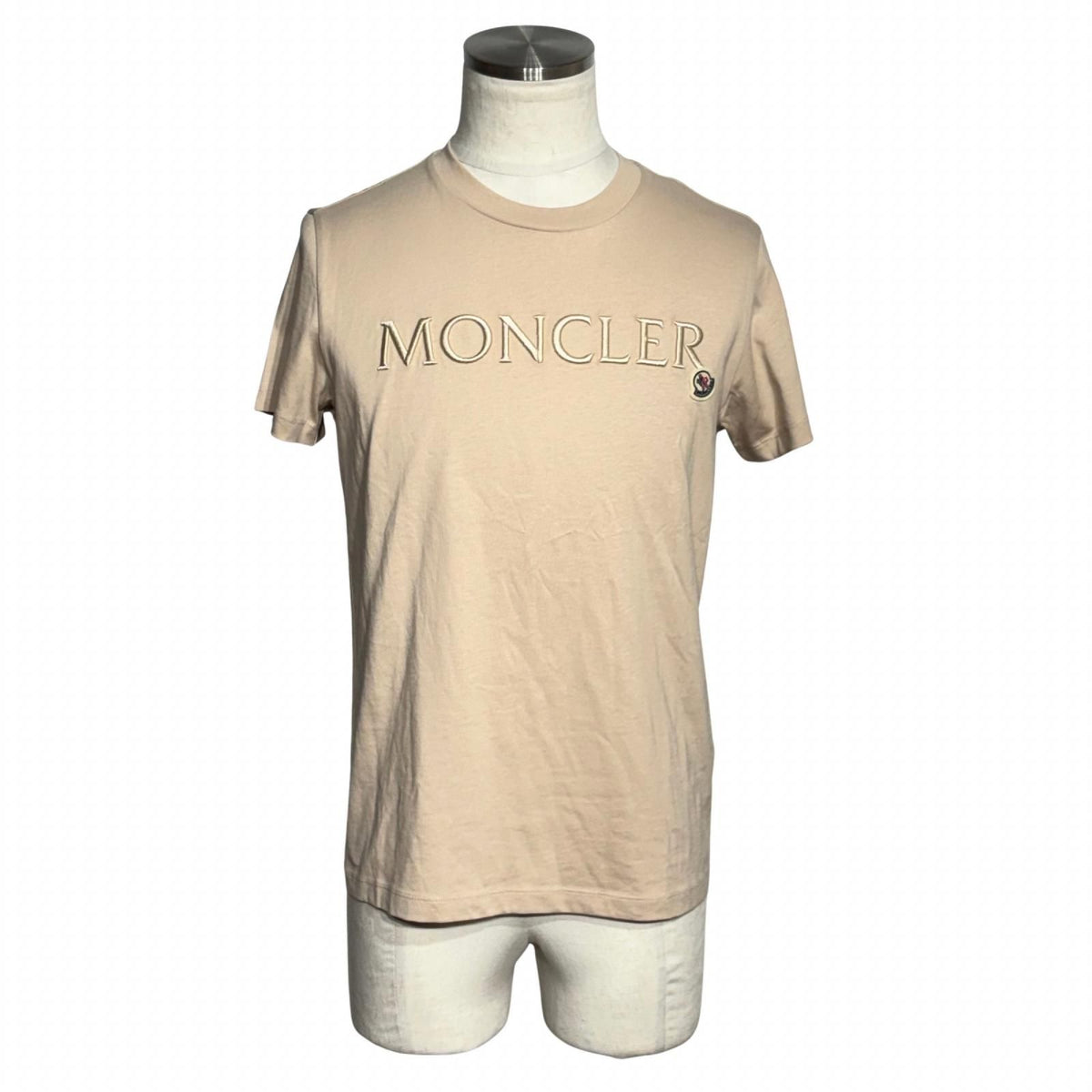 Moncler Logo Embroidery Short Sleeve T-Shirt Pink Beige Cotton S