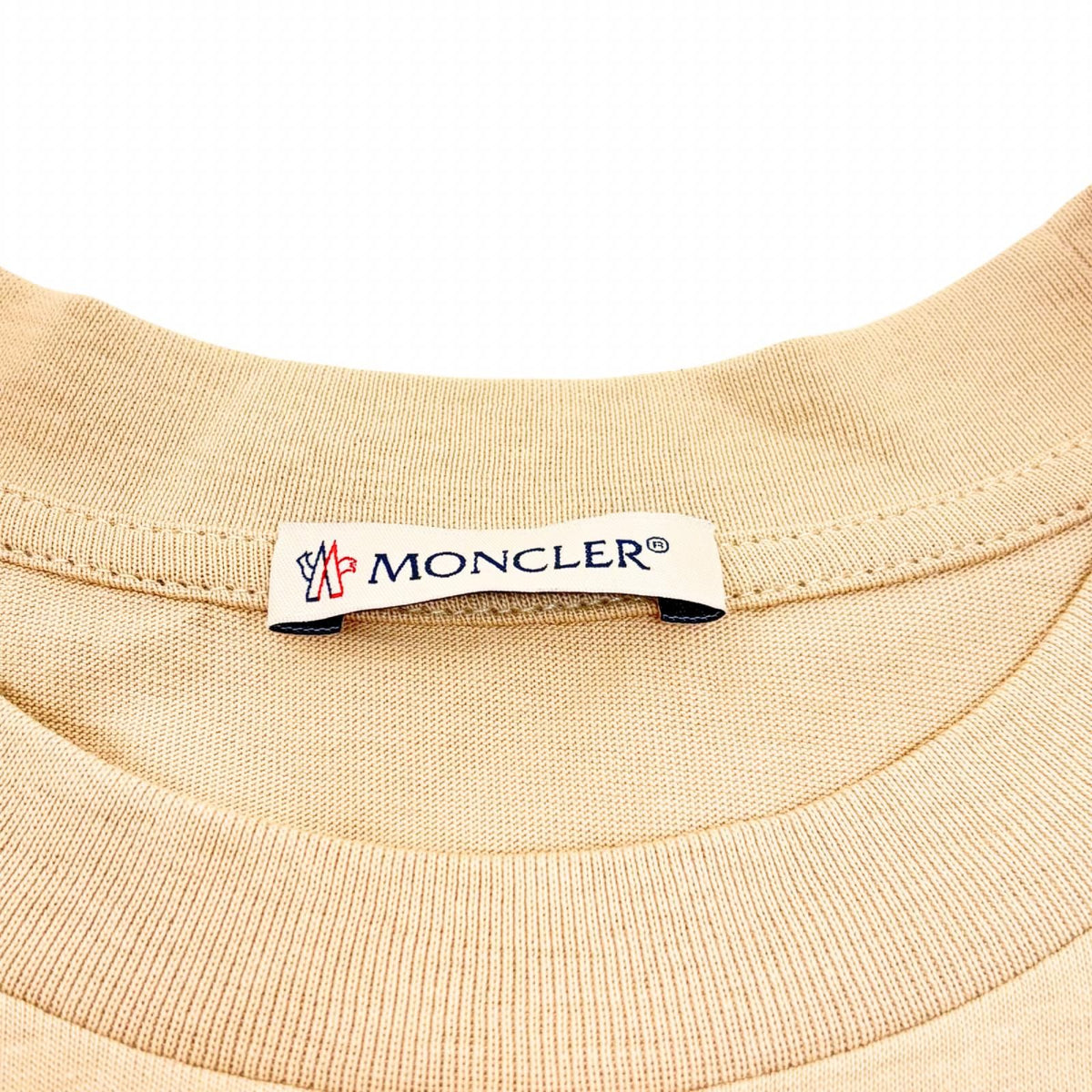 Moncler Logo Embroidery Short Sleeve T-Shirt Pink Beige Cotton S — view 5