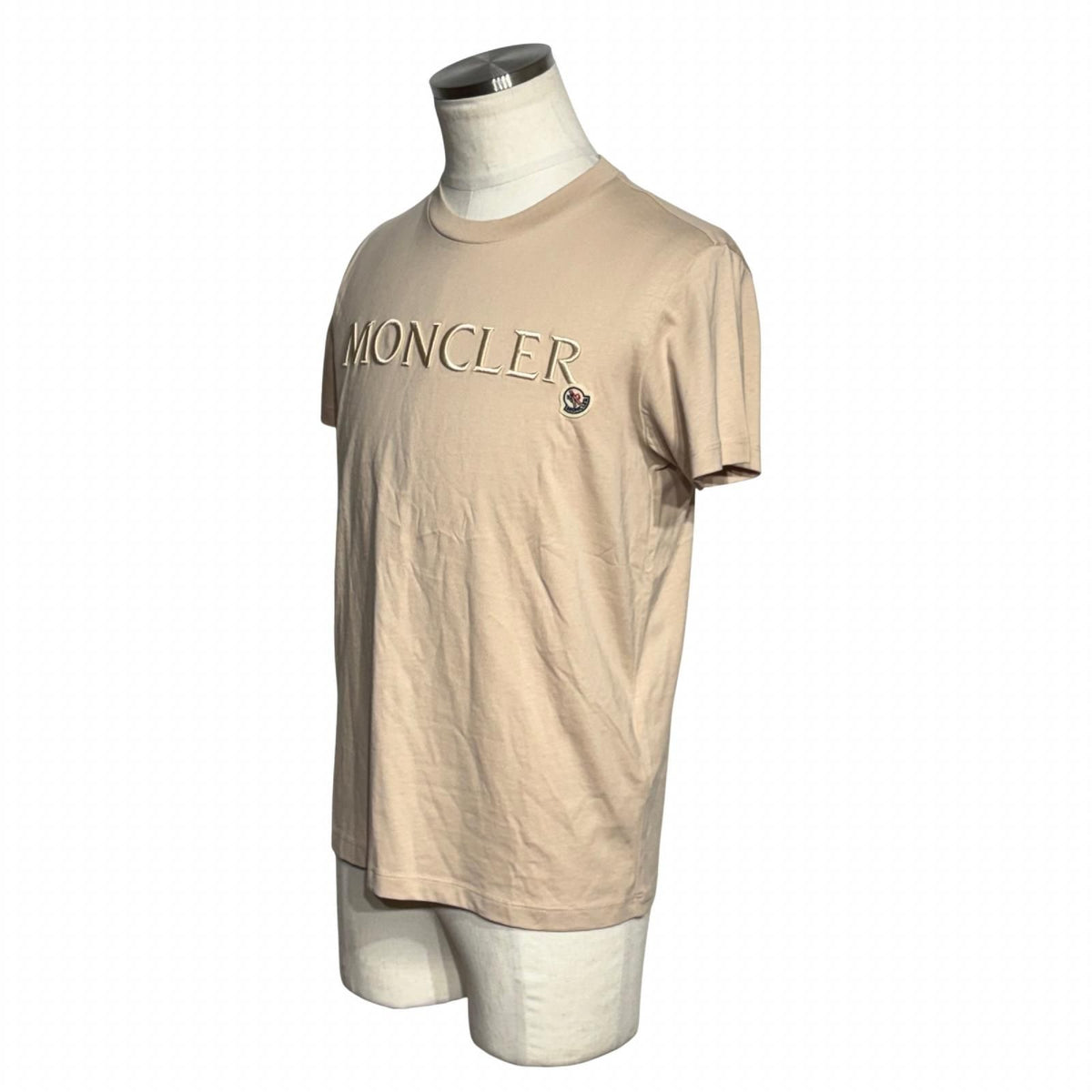 Moncler Logo Embroidery Short Sleeve T-Shirt Pink Beige Cotton S — view 2