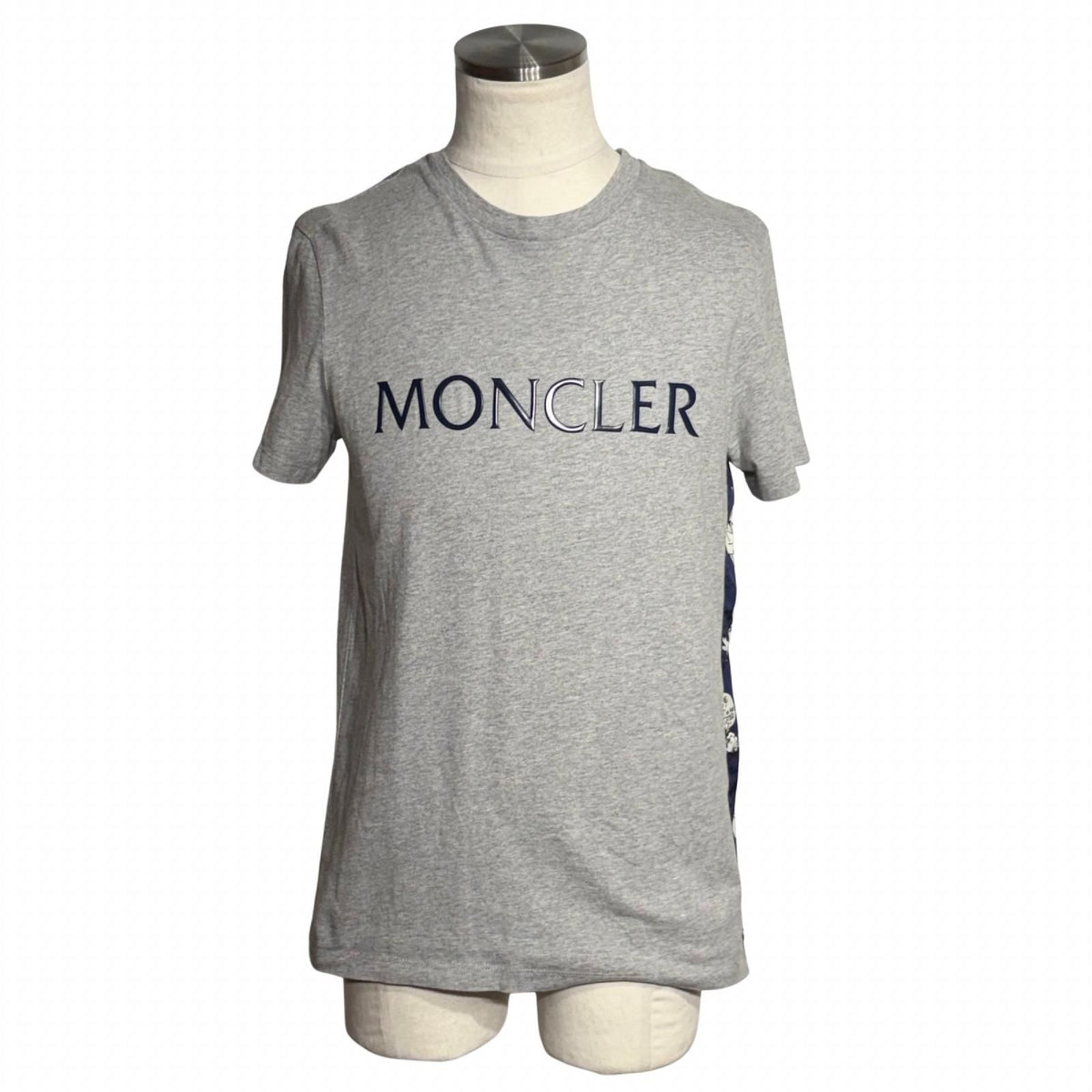 Moncler Rubber Logo Short Sleeve T-Shirt Gray Navy Cotton Nylon S