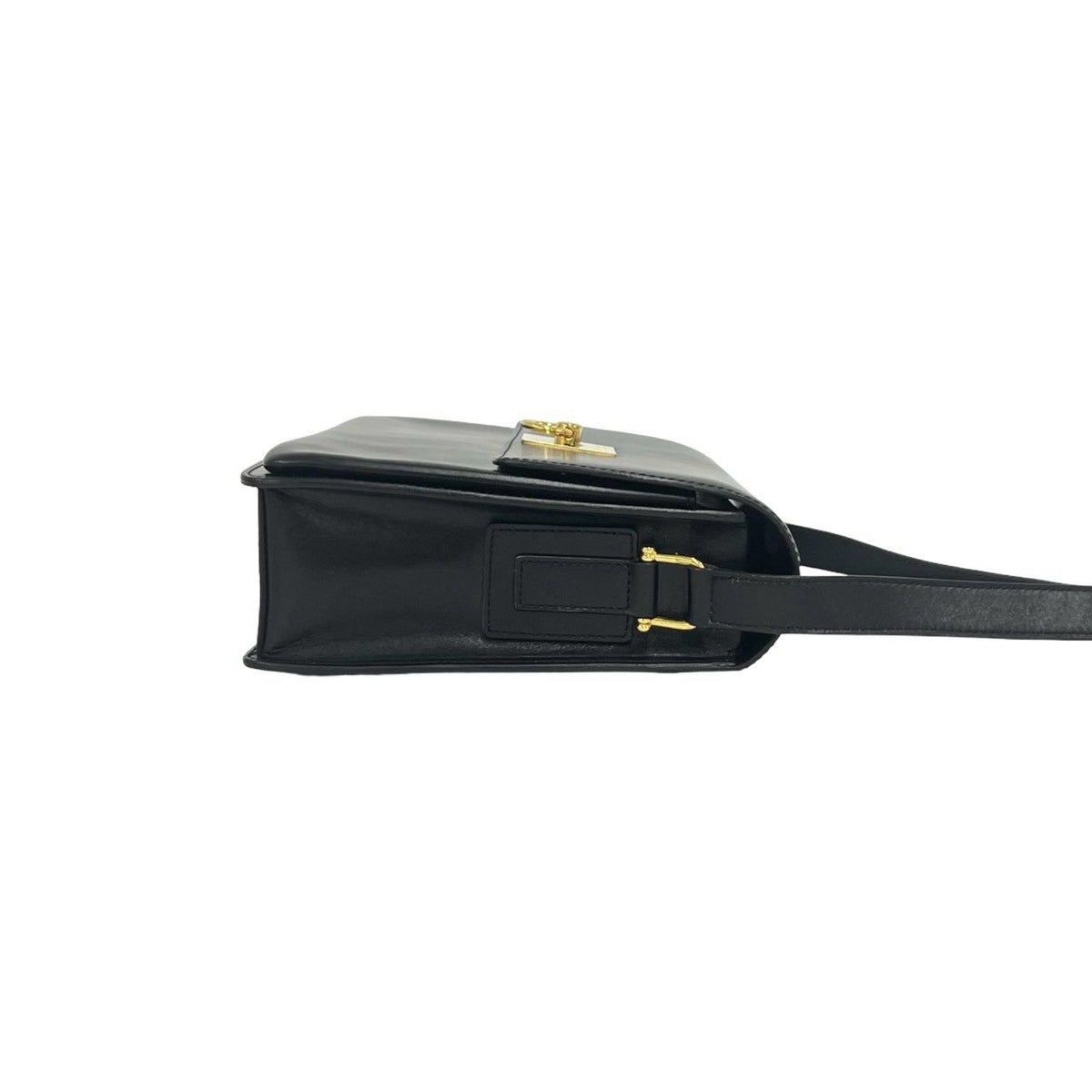 Celine Vintage Logo Ring Leather Shoulder Bag Pochette Crossbody Black — view 6
