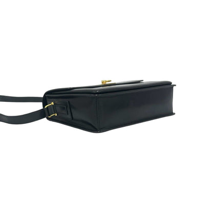 Celine Vintage Logo Ring Leather Shoulder Bag Pochette Crossbody Black — view 7