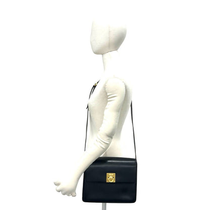 Celine Vintage Logo Ring Leather Shoulder Bag Pochette Crossbody Black — view 2