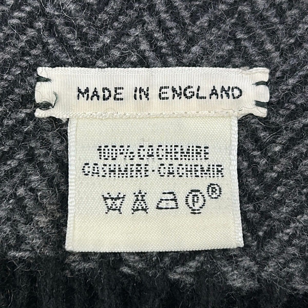 Hermes Shawl Gray Black Herringbone Cashmere Scarf — view 3