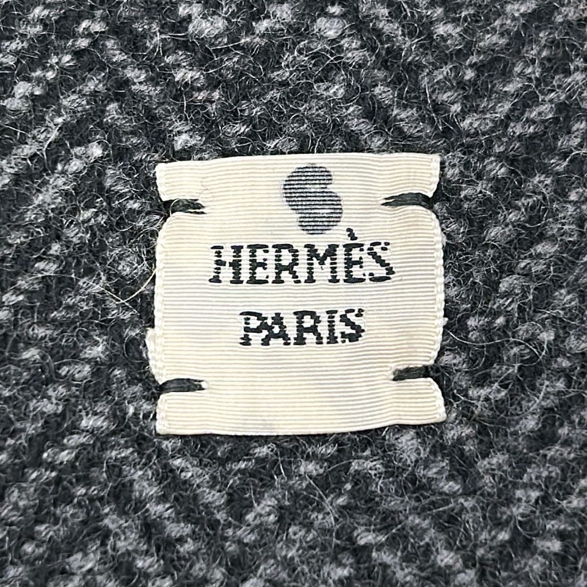 Hermes Shawl Gray Black Herringbone Cashmere Scarf — view 2