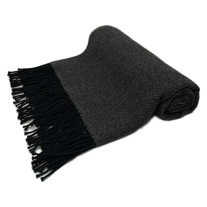 Hermes Shawl Gray Black Herringbone Cashmere Scarf