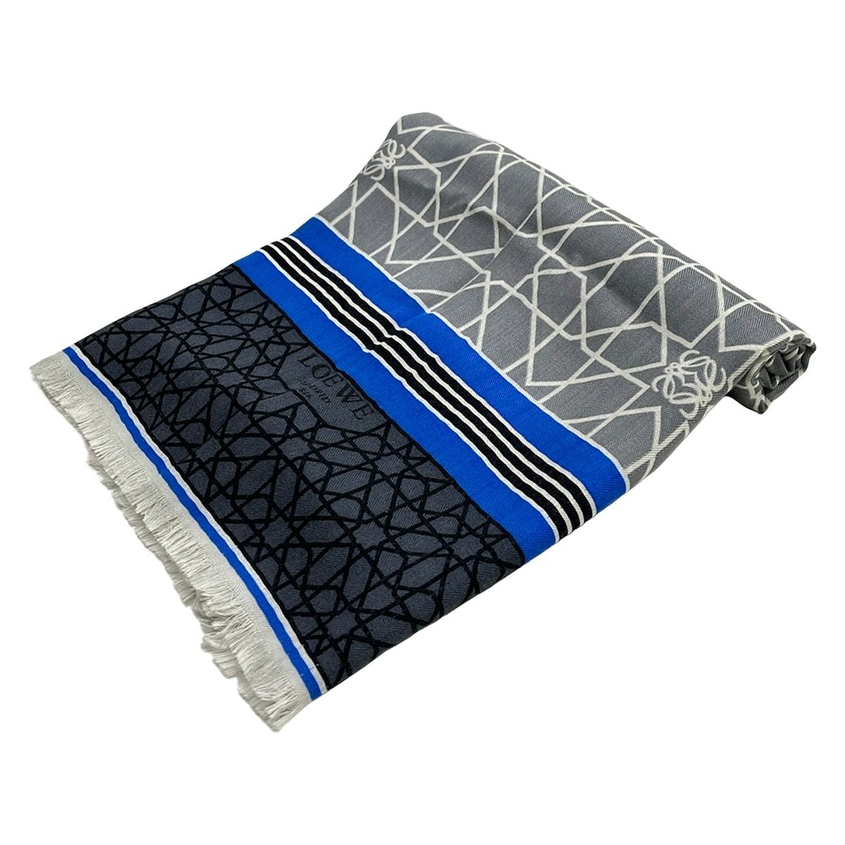 Loewe Shawl Gray Blue Multi Cashmere Silk Scarf