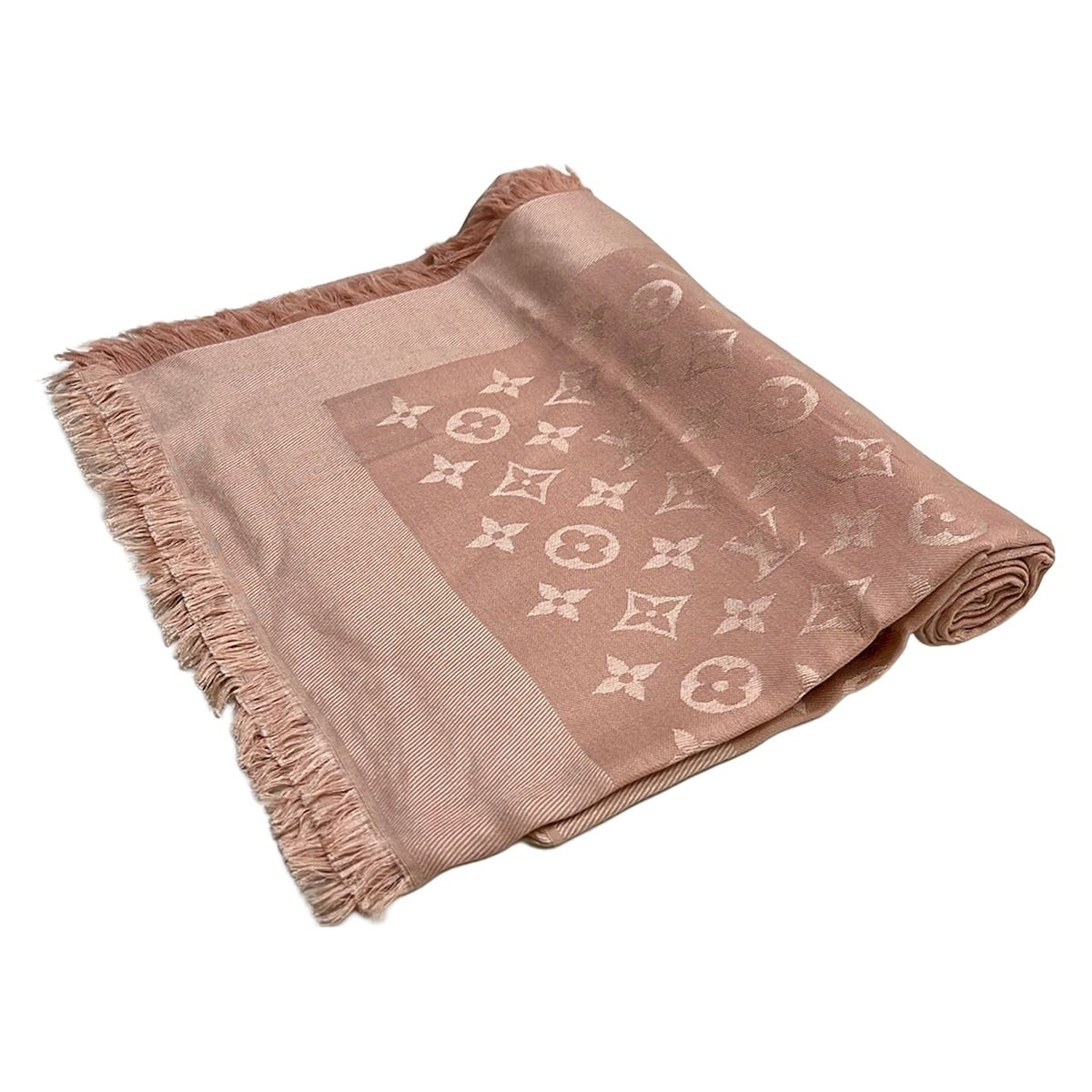 Louis Vuitton Shawl Monogram Rose Poudre Wool Silk Scarf