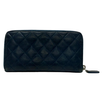Chanel Wallet Quilted Dark Navy Zip Around Lambskin — view 2