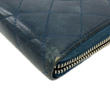 Chanel Wallet Quilted Dark Navy Zip Around Lambskin — view 6