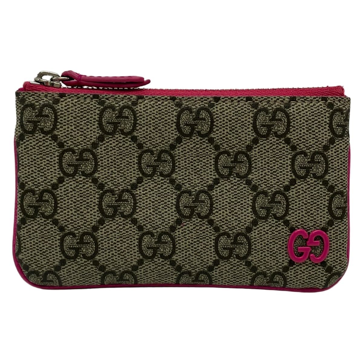Gucci Coin Purse GG Plus Supreme Beige Black Pink with Key Ring