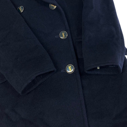 Saint Laurent Double Breasted Chesterfield YSL Logo Button Long Coat Dark 36 — view 7
