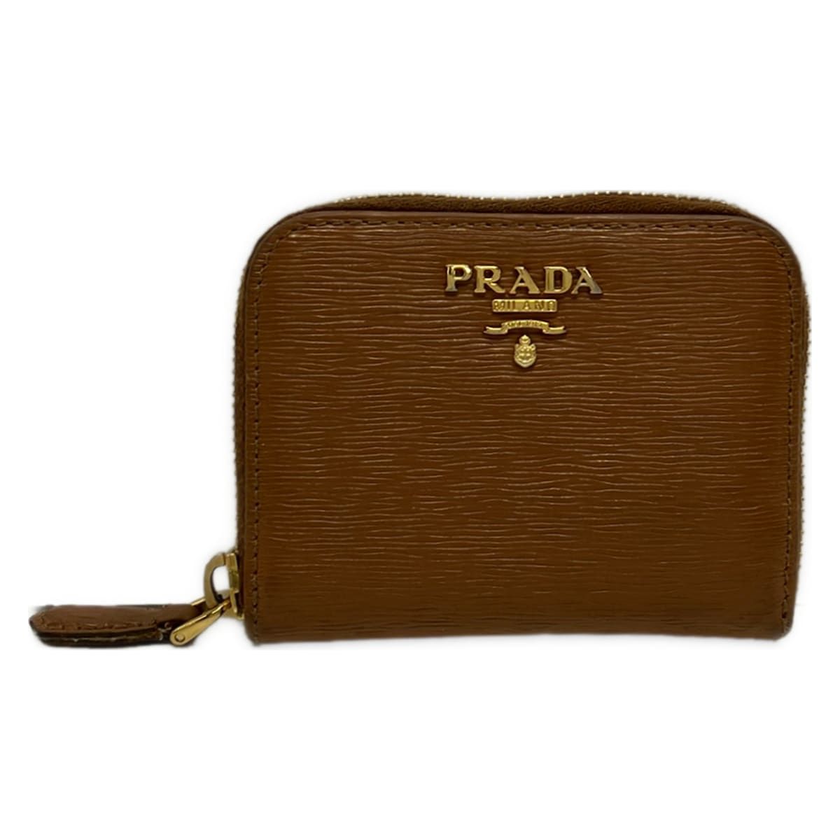 Prada Coin Purse Brown Zip Around Leather