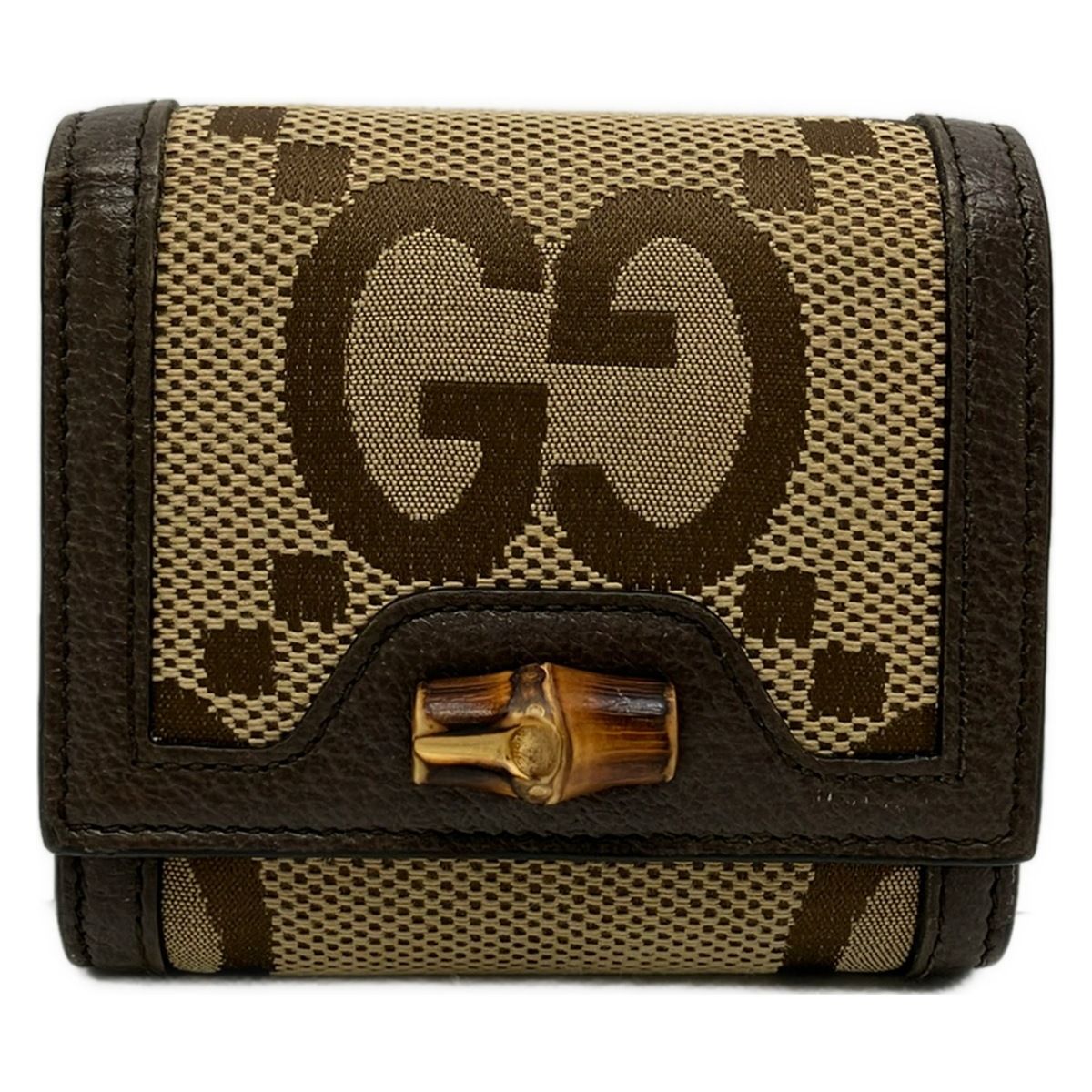 Gucci Bifold Wallet Beige Dark Brown Leather