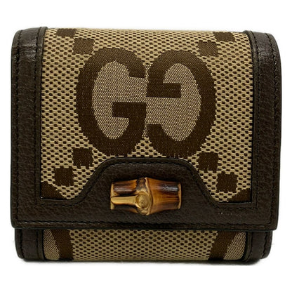 Gucci Bifold Wallet Beige Dark Brown Leather
