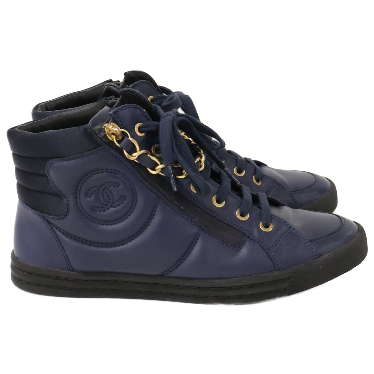 Chanel CC Logo Zip High Top Sneakers — view 5