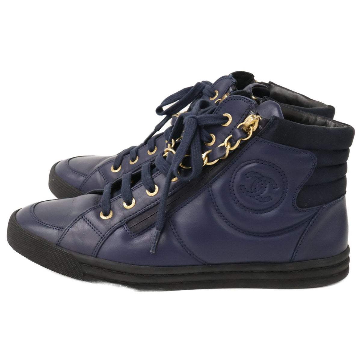 Chanel CC Logo Zip High Top Sneakers — view 3