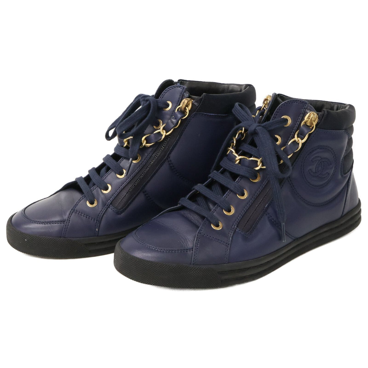 Chanel CC Logo Zip High Top Sneakers
