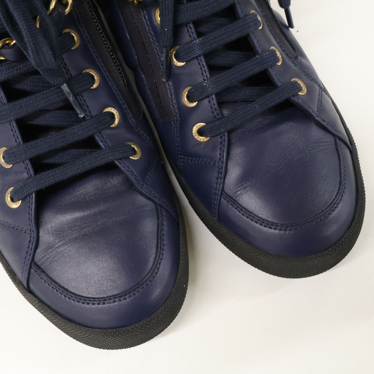 Chanel CC Logo Zip High Top Sneakers — view 8