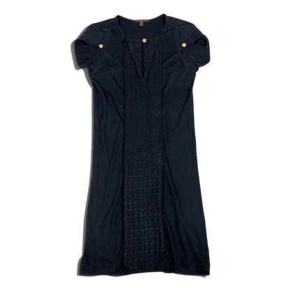Louis Vuitton Monogram Short Sleeve Dress Gold Button Black 36 — view 2