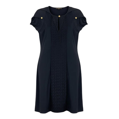 Louis Vuitton Monogram Short Sleeve Dress Gold Button Black 36