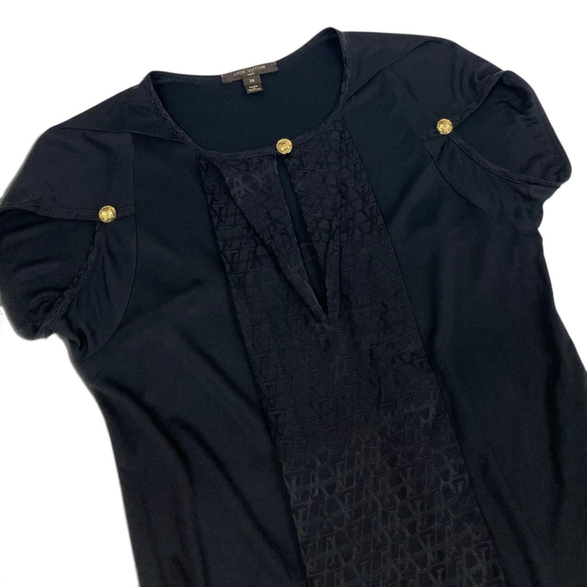 Louis Vuitton Monogram Short Sleeve Dress Gold Button Black 36 — view 4