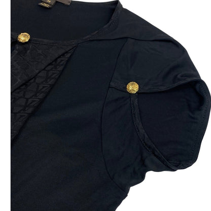 Louis Vuitton Monogram Short Sleeve Dress Gold Button Black 36 — view 5