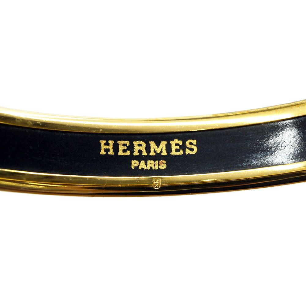 Hermes Enamel PM Black Bangle Bracelet Gold — view 5