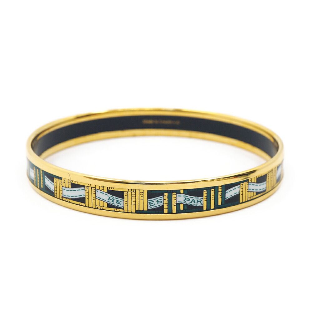Hermes Enamel PM Black Bangle Bracelet Gold — view 3