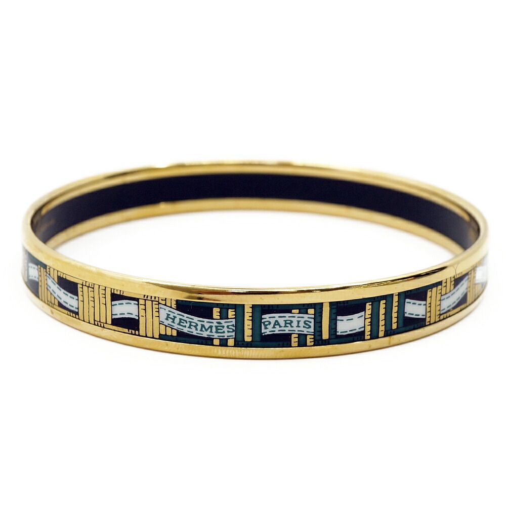 Hermes Enamel PM Black Bangle Bracelet Gold — view 2