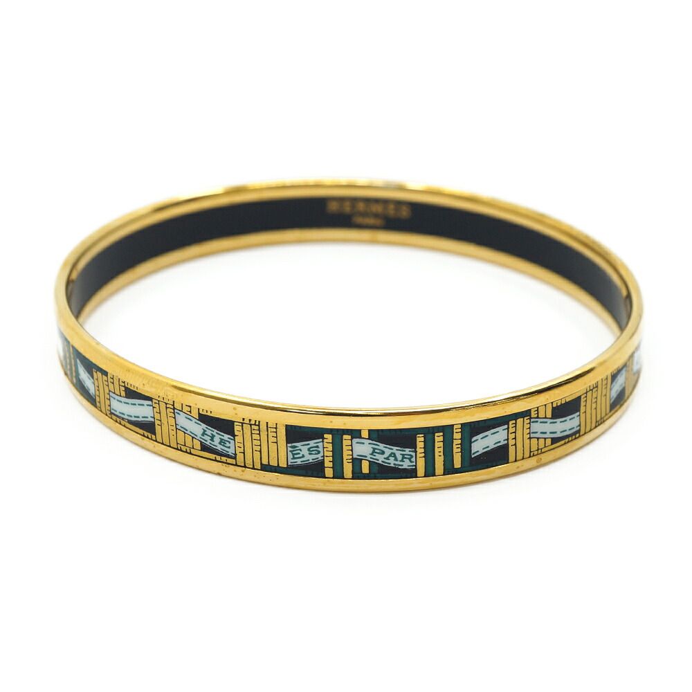 Hermes Enamel PM Black Bangle Bracelet Gold