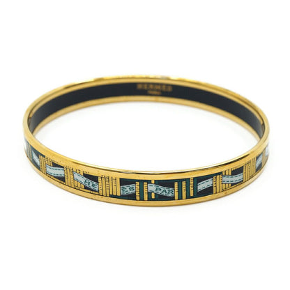 Hermes Enamel PM Black Bangle Bracelet Gold