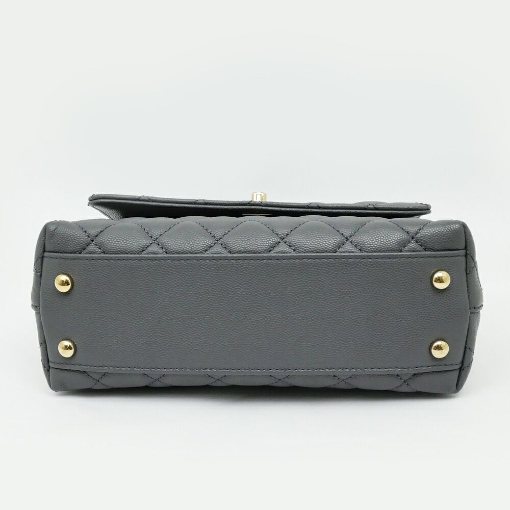 Chanel Coco Handle XS Gray Champagne Gold Caviar Leather Chain Shoulder Bag — view 3