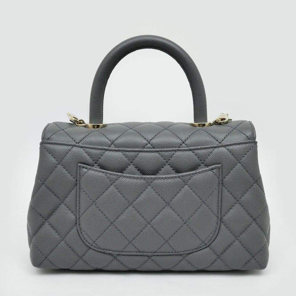 Chanel Coco Handle XS Gray Champagne Gold Caviar Leather Chain Shoulder Bag — view 8