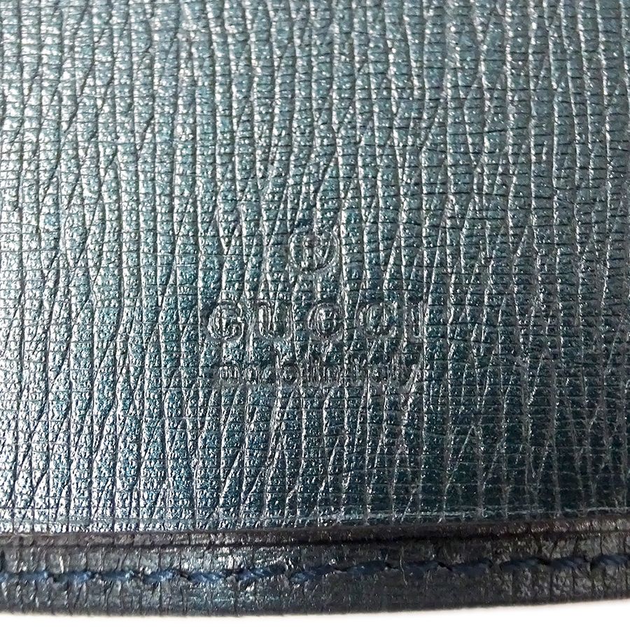 Gucci Key Case Interlocking G Leather Metallic Blue Green Compact Small Key — view 5