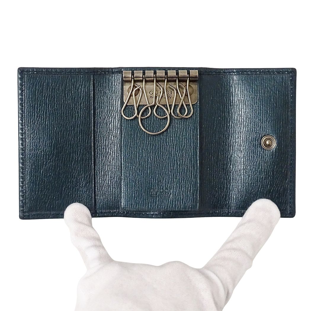 Gucci Key Case Interlocking G Leather Metallic Blue Green Compact Small Key — view 4